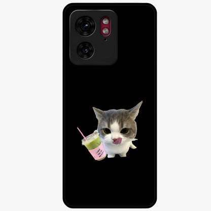 Matcha Cat Style Glass Case showing flat back view with cute matcha themed cat artwork and glossy glass finish.