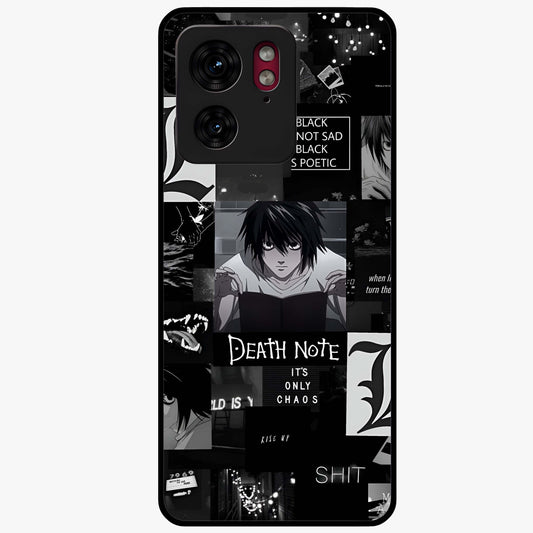 Midnight Chaos Mind Glass Case showing flat back view with abstract dark themed artwork and glossy glass finish.