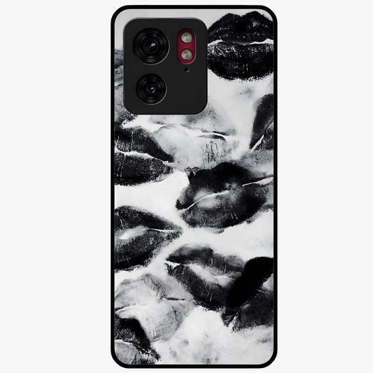 Midnight Kiss Marks Glass Case showing flat back view with lipstick kiss mark artwork and glossy glass finish.