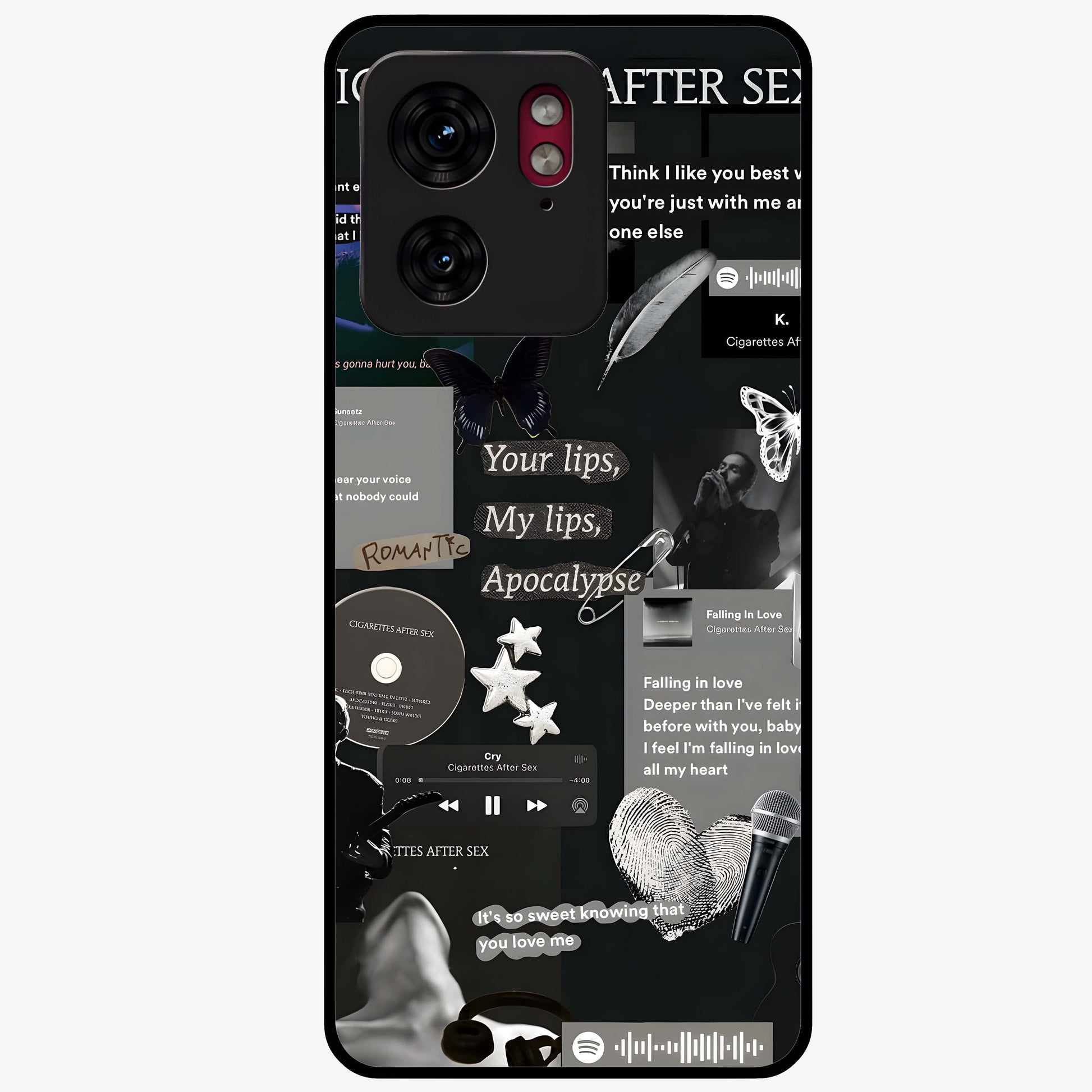 Midnight Love Echo Glass Case showing flat back view with romantic midnight themed artwork and glossy glass finish.
