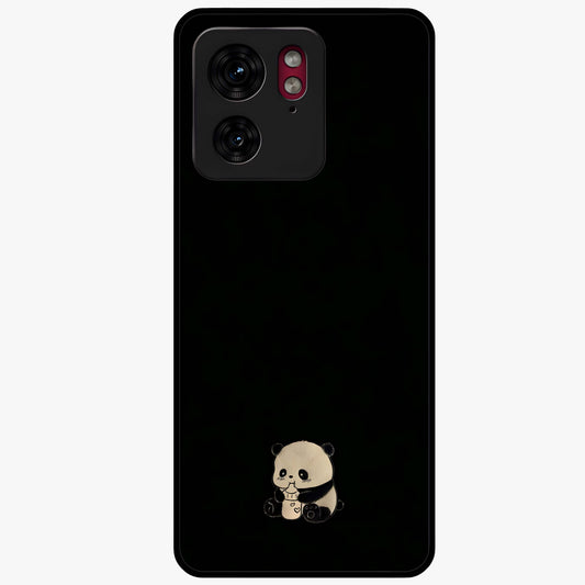 Midnight Panda Love Glass Case showing flat back view with cute panda themed artwork and glossy glass finish.