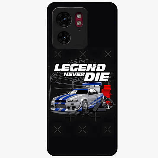 Midnight Racing Legacy Glass Case showing flat back view with sleek racing inspired artwork and glossy glass finish.