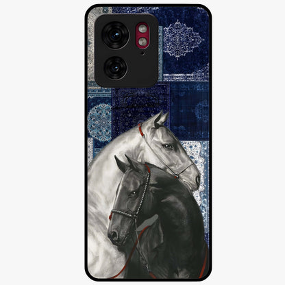 Midnight Stallion Blues Glass Case showing flat back view with majestic horse artwork and glossy glass finish.