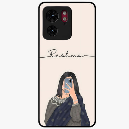 Mirror Mood Muse With Custom Name Glass Case showing flat back view with stylish mirrored artwork and personalized name design.