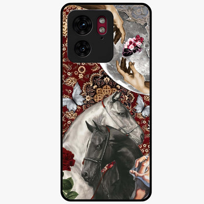 Moonlit Royal Stallion Glass Case showing flat back view with majestic horse under moonlight artwork and glossy glass finish.
