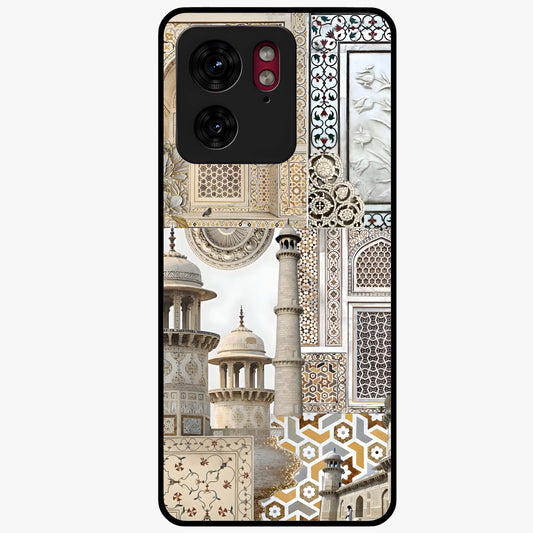 Mughal Marble Legacy Glass Case showing flat back view with intricate Mughal inspired marble pattern and glossy glass finish.