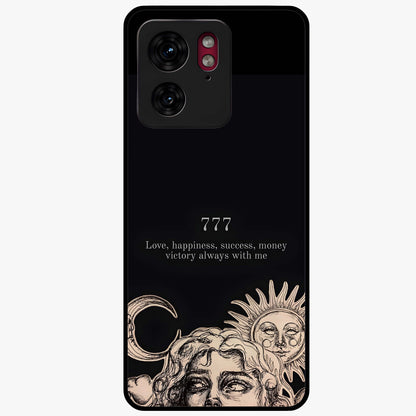 Mystic Victory Aura Glass Case showing flat back view with victory symbol artwork and glossy glass finish.