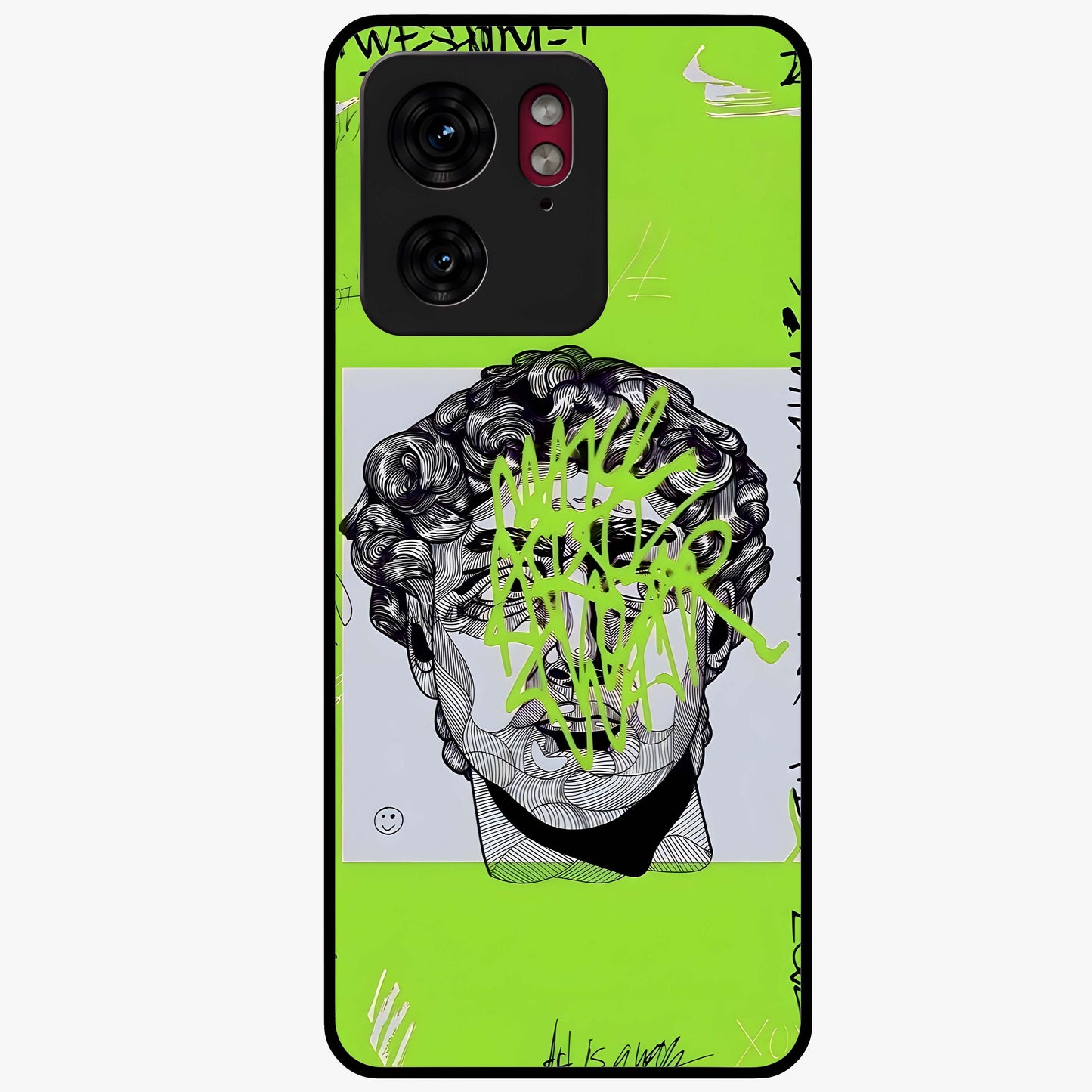 Neo Graffiti Rebellion Glass Case showing flat back view with vibrant graffiti artwork and glossy glass finish.