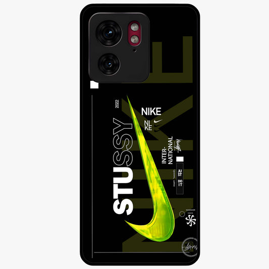 Neon Street Edition Glass Case showing flat back view with neon street style artwork and glossy glass finish.