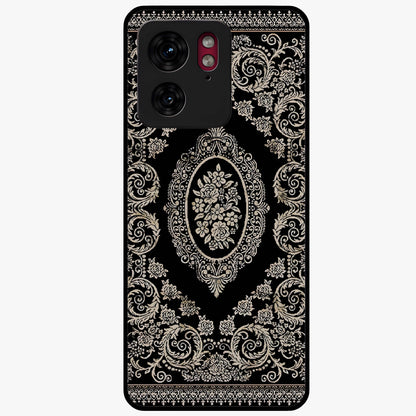Noir Bloom Elegance Glass Case showing flat back view with elegant dark floral artwork and glossy glass finish.