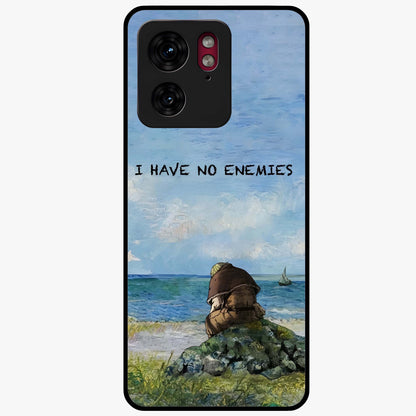Peace Beyond War Glass Case showing flat back view with symbolic peace themed artwork and glossy glass finish.