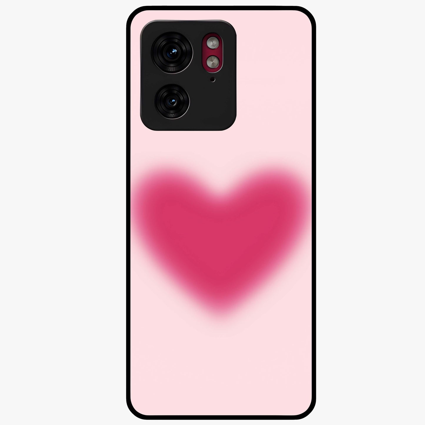 Pink Aura Heart Glass Case showing flat back view with glowing heart artwork and glossy glass finish.