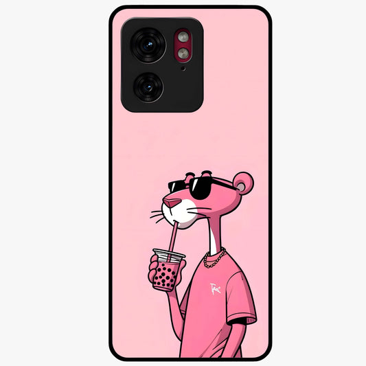 Pink Panther Glass Case showing flat back view with iconic pink panther artwork and glossy glass finish.