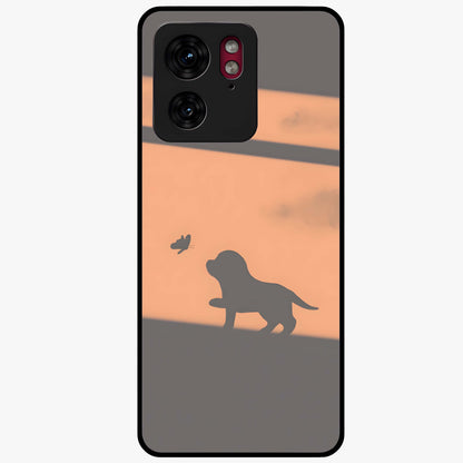 Puppy Shadow Art Glass Case showing flat back view with cute puppy shadow style artwork and glossy glass finish.