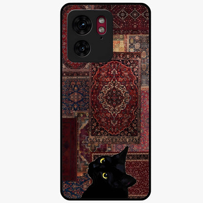 Regal Magic Cat Apple Glass Case showing flat back view with magical cat artwork holding apple and glossy glass finish.