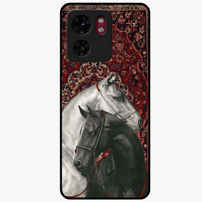 Regal Stallion Tapestry Glass Case showing flat back view with majestic horse tapestry artwork and glossy glass finish.