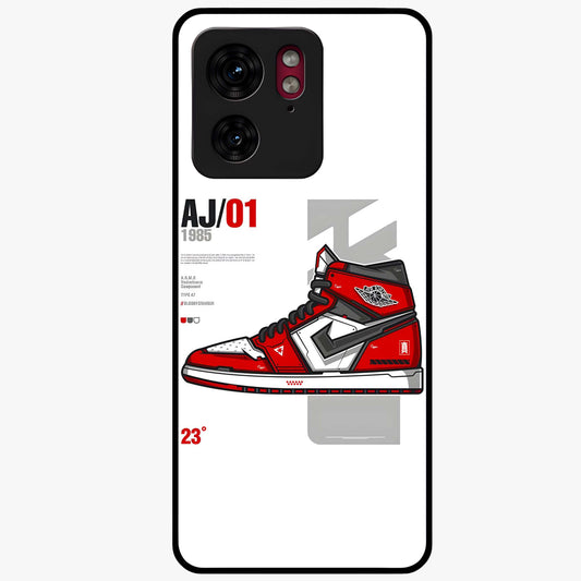 Retro Sneaker Blueprint Glass Case showing flat back view with sneaker blueprint style artwork and glossy glass finish.