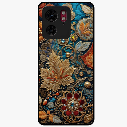 Royal Jewel Garden Glass Case showing flat back view with decorative floral garden artwork and glossy glass finish.