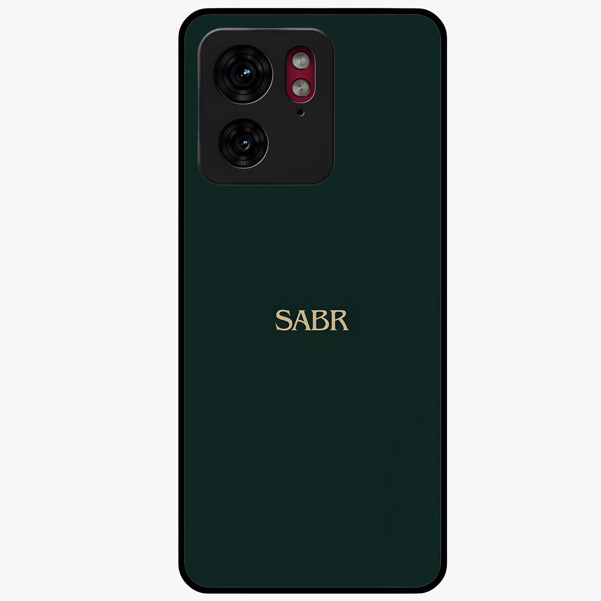 Sabr Minimal Patience Glass Case showing flat back view with minimalist typography artwork and glossy glass finish.
