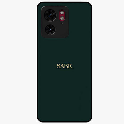 Sabr Minimal Patience Glass Case showing flat back view with minimalist typography artwork and glossy glass finish.
