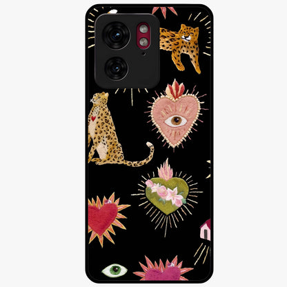 Sacred Jungle Heart Glass Case showing flat back view with jungle inspired heart artwork and glossy glass finish.