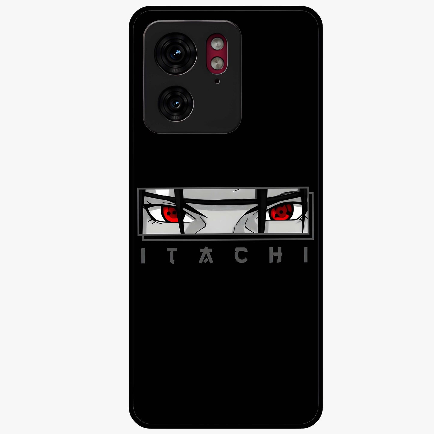 Scarlet Gaze Dominance Glass Case showing flat back view with striking red themed artwork and glossy glass finish.