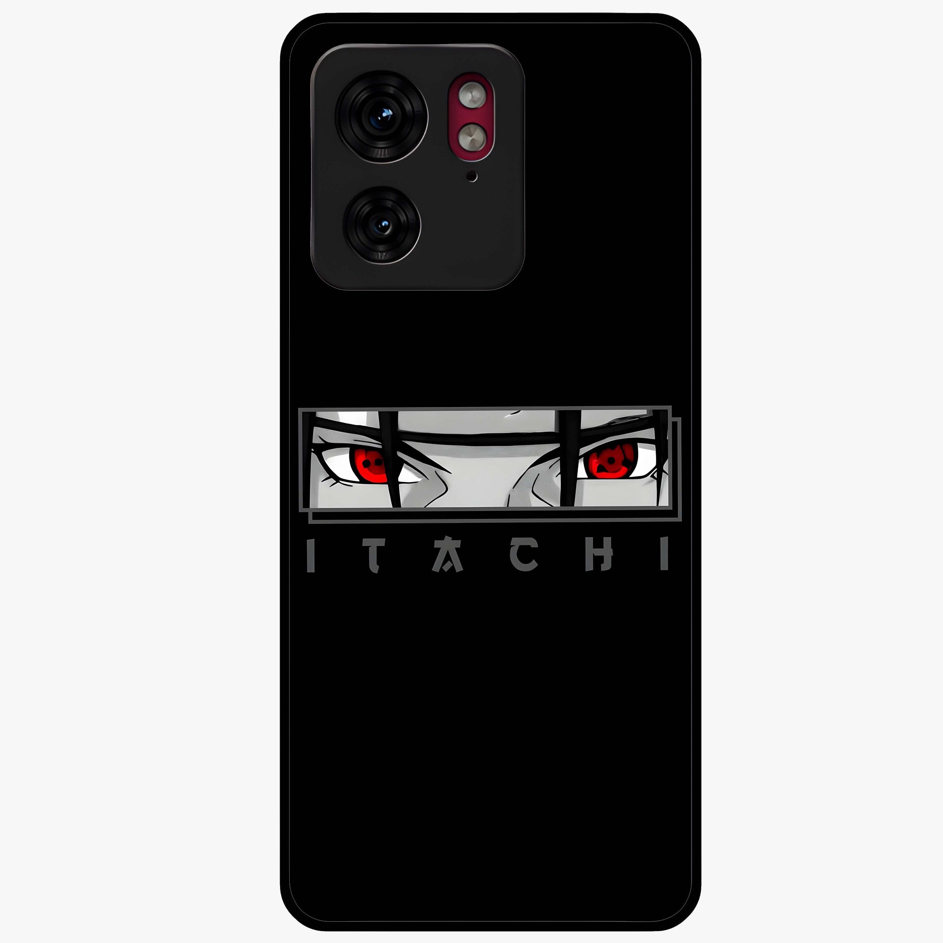 Scarlet Gaze Dominance Glass Case showing flat back view with striking red themed artwork and glossy glass finish.