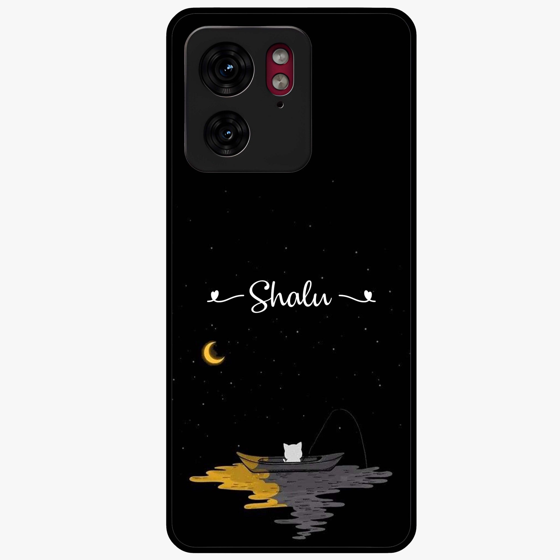 Silent Night Row Glass Case showing flat back view with calm night themed artwork and glossy glass finish.