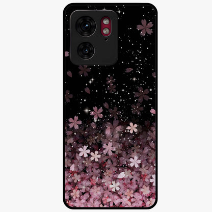 Small Starry Flowers Glass Case showing flat back view with delicate starry floral artwork and glossy glass finish.