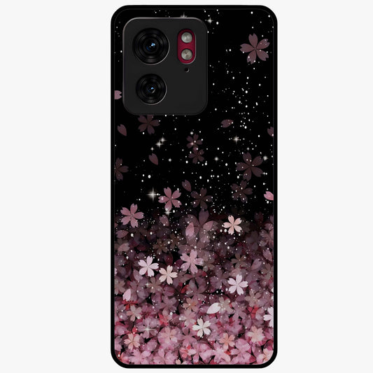 Small Starry Flowers Glass Case showing flat back view with delicate starry floral artwork and glossy glass finish.