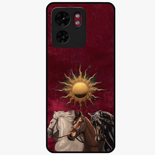 Solar Riders Glass Case showing flat back view with dynamic rider themed artwork and glossy glass finish.