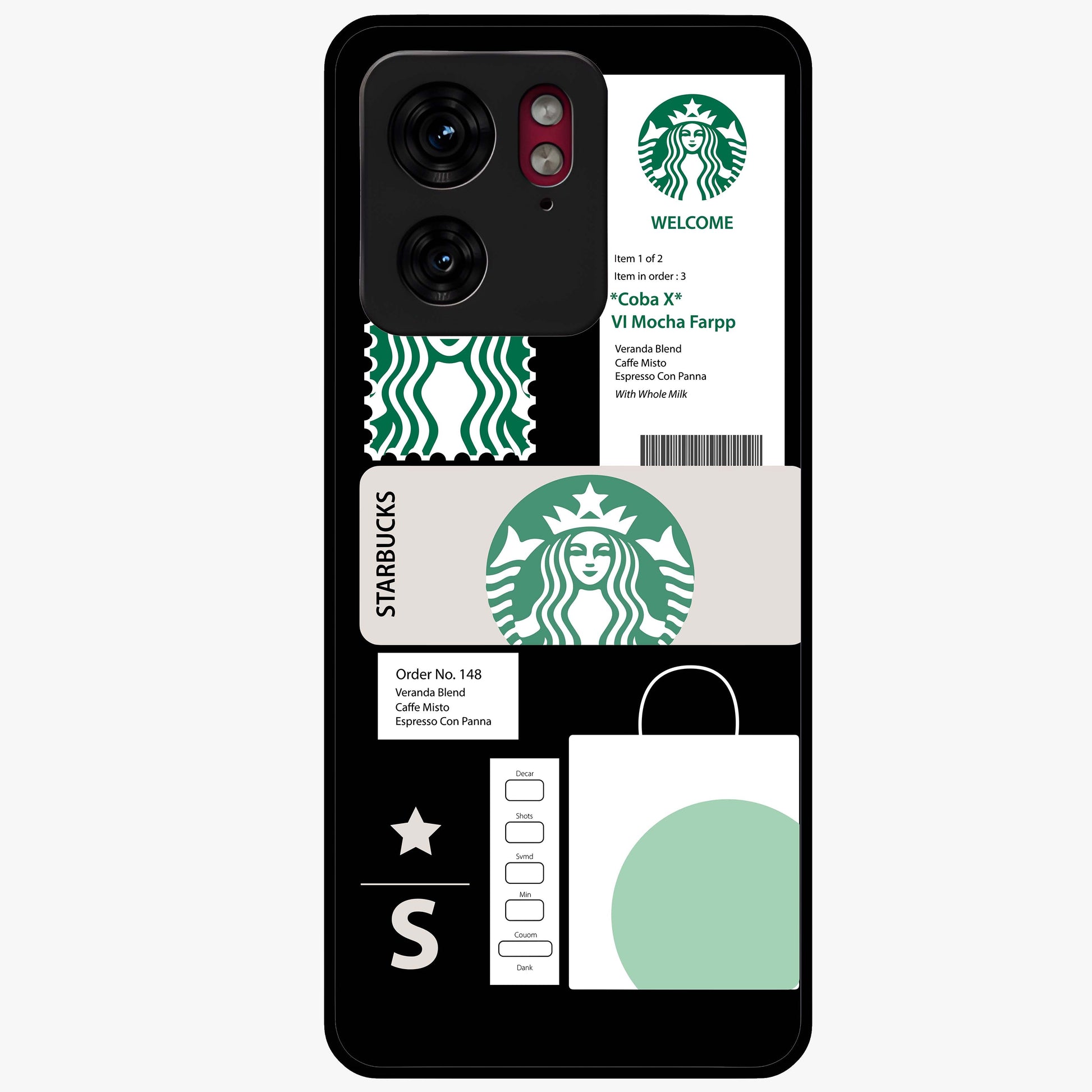 Starbucks Mocha Glass Case showing flat back view with coffee inspired artwork and glossy glass finish.