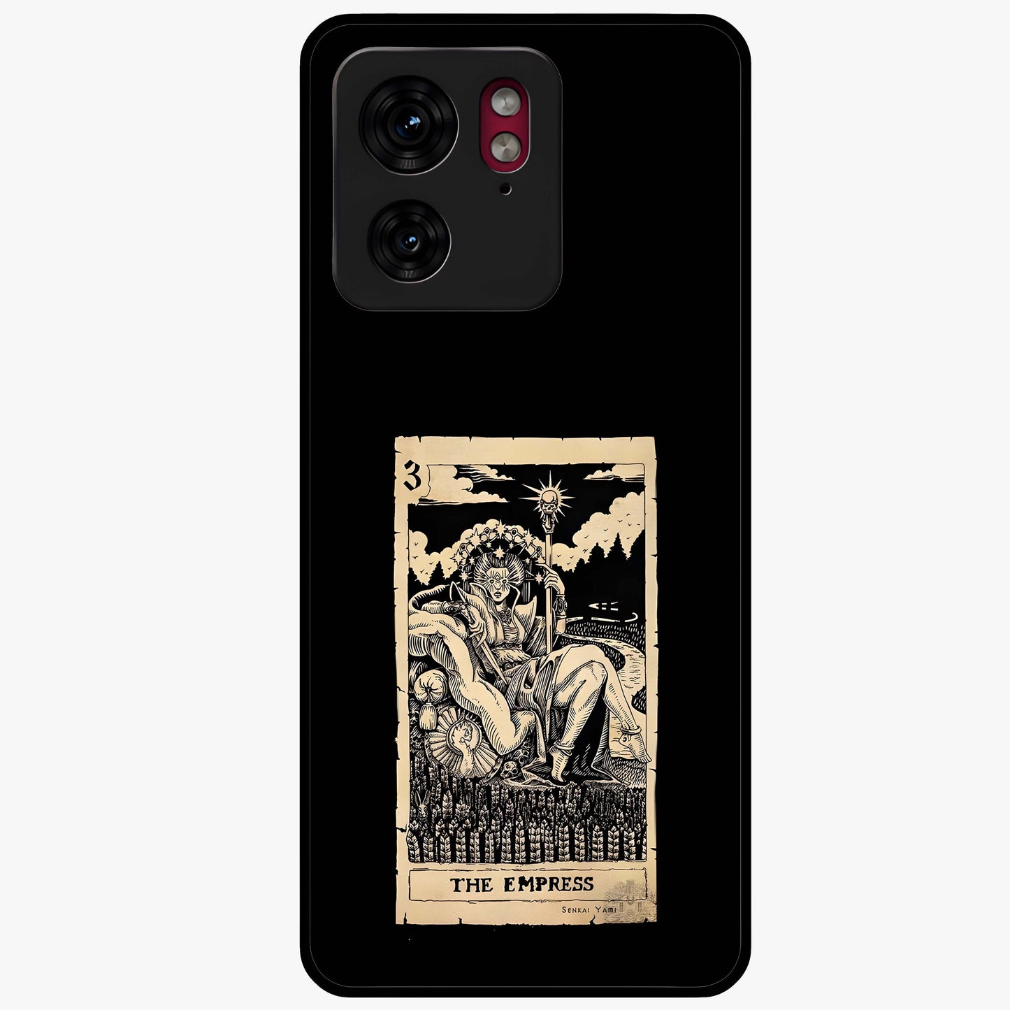 The Empress Glass Case showing flat back view with regal feminine artwork and glossy glass finish.