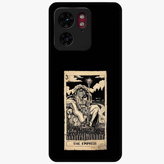 The Empress Glass Case showing flat back view with regal feminine artwork and glossy glass finish.