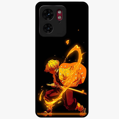 Thunder Flame Execution Glass Case showing flat back view with powerful flame and lightning artwork and glossy glass finish.
