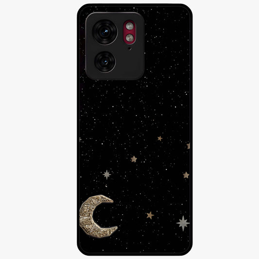 Twinkle Star With Half Moon Glass Case showing flat back view with star and half moon artwork and glossy glass finish.