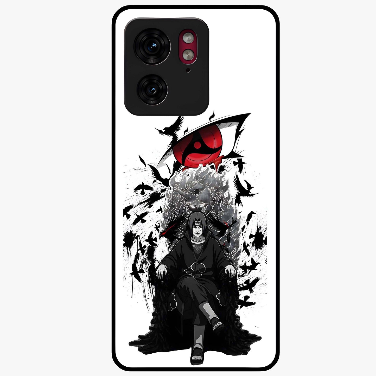 Uchiha Shadow Throne Glass Case showing flat back view with cosmic underwater themed artwork and glossy glass finish.