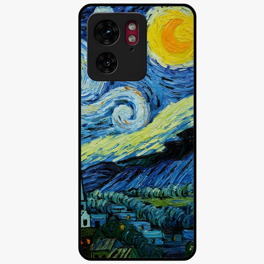 Van Gogh Art Glass Case showing flat back view with classic painterly artwork inspired by Van Gogh style and glossy glass finish.