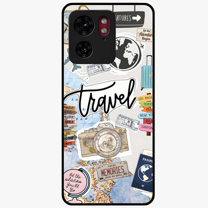 Wanderlust Journal Glass Case showing flat back view with travel inspired artwork and glossy glass finish.