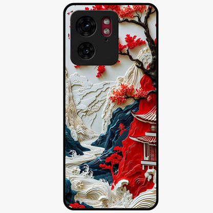 Whispers Of Sakura Waves Glass Case showing flat back view with cherry blossom wave artwork and glossy glass finish.