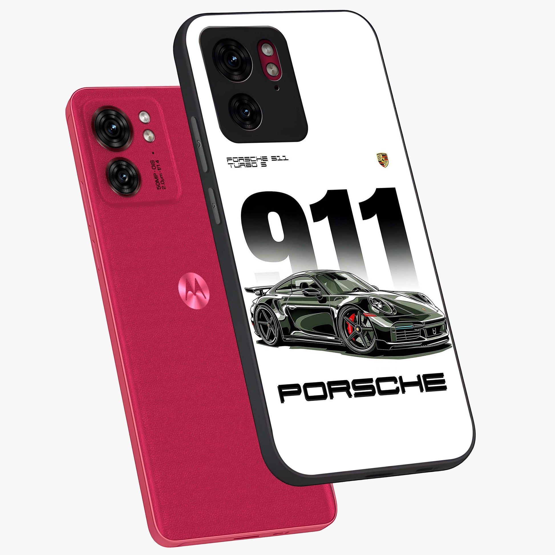 911 Turbo Dominance Glass Case displayed in premium angled mockup highlighting sporty car illustration and sleek glass surface.