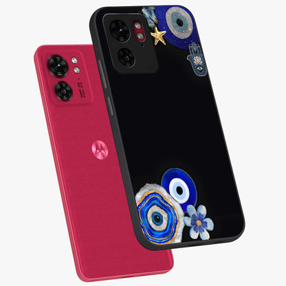 Aesthetic Blue Evil Eye Glass Case displayed in angled mockup highlighting blue evil eye symbol and spiritual aesthetic design.