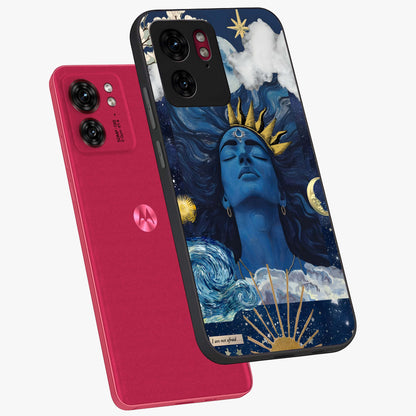 Aesthetic Lord Shiva Glass Case displayed in angled mockup highlighting spiritual Shiva illustration and sacred aesthetic design.