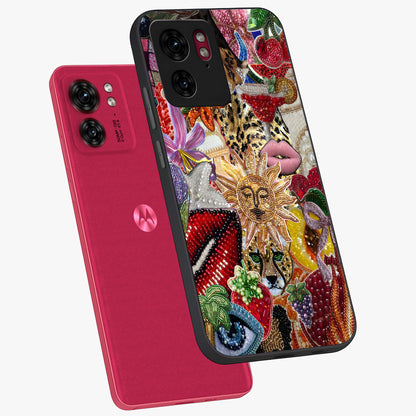 Beaded Fashion Jungle Glass Case displayed in angled mockup highlighting colorful fashion bead design and artistic pattern.