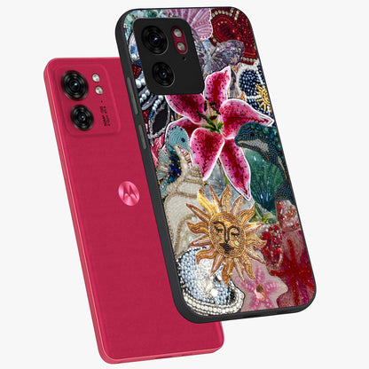 Beaded Garden Fantasy Glass Case displayed in angled mockup highlighting fantasy inspired floral bead pattern.