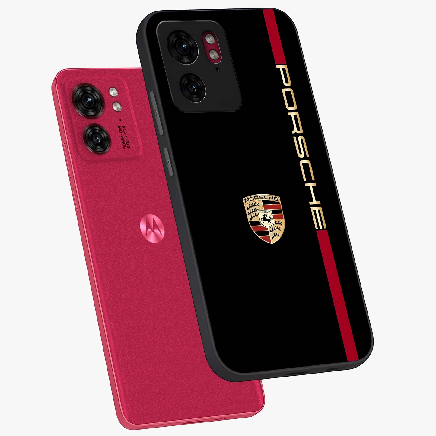 Black Minimal Porsche Glass Case displayed in angled mockup highlighting modern minimal car illustration and clean aesthetic design.