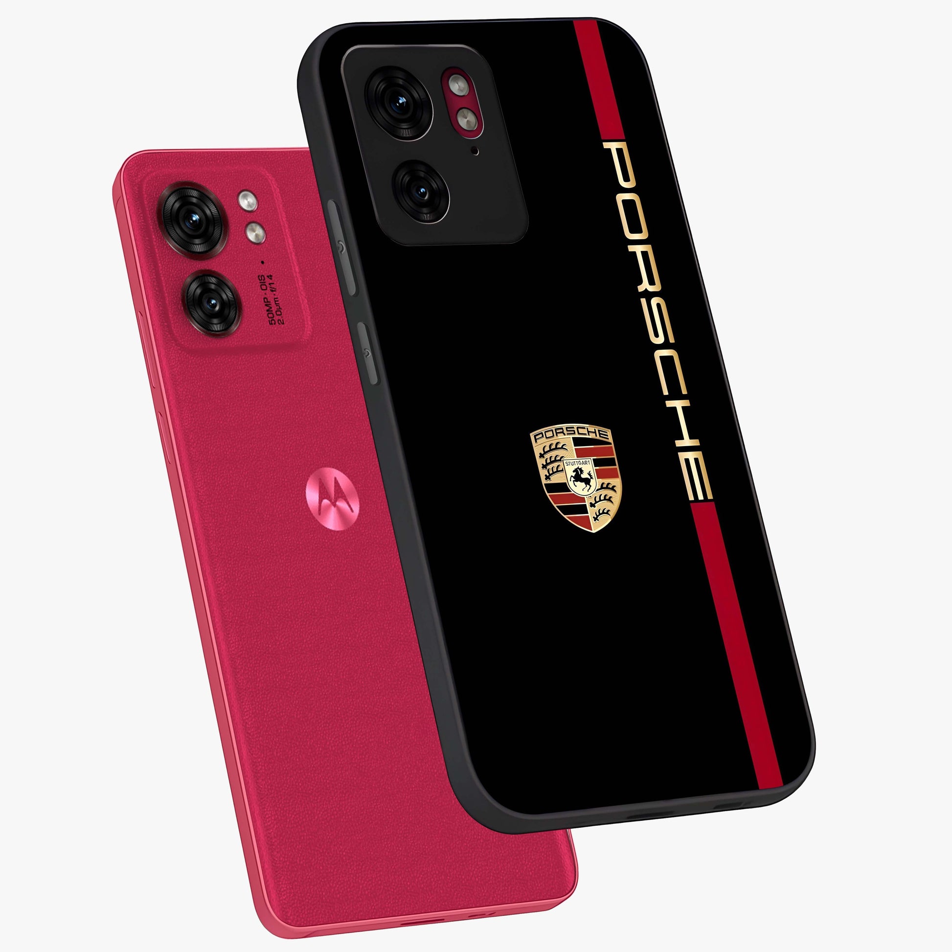 Black Minimal Porsche Glass Case displayed in angled mockup highlighting modern minimal car illustration and clean aesthetic design.