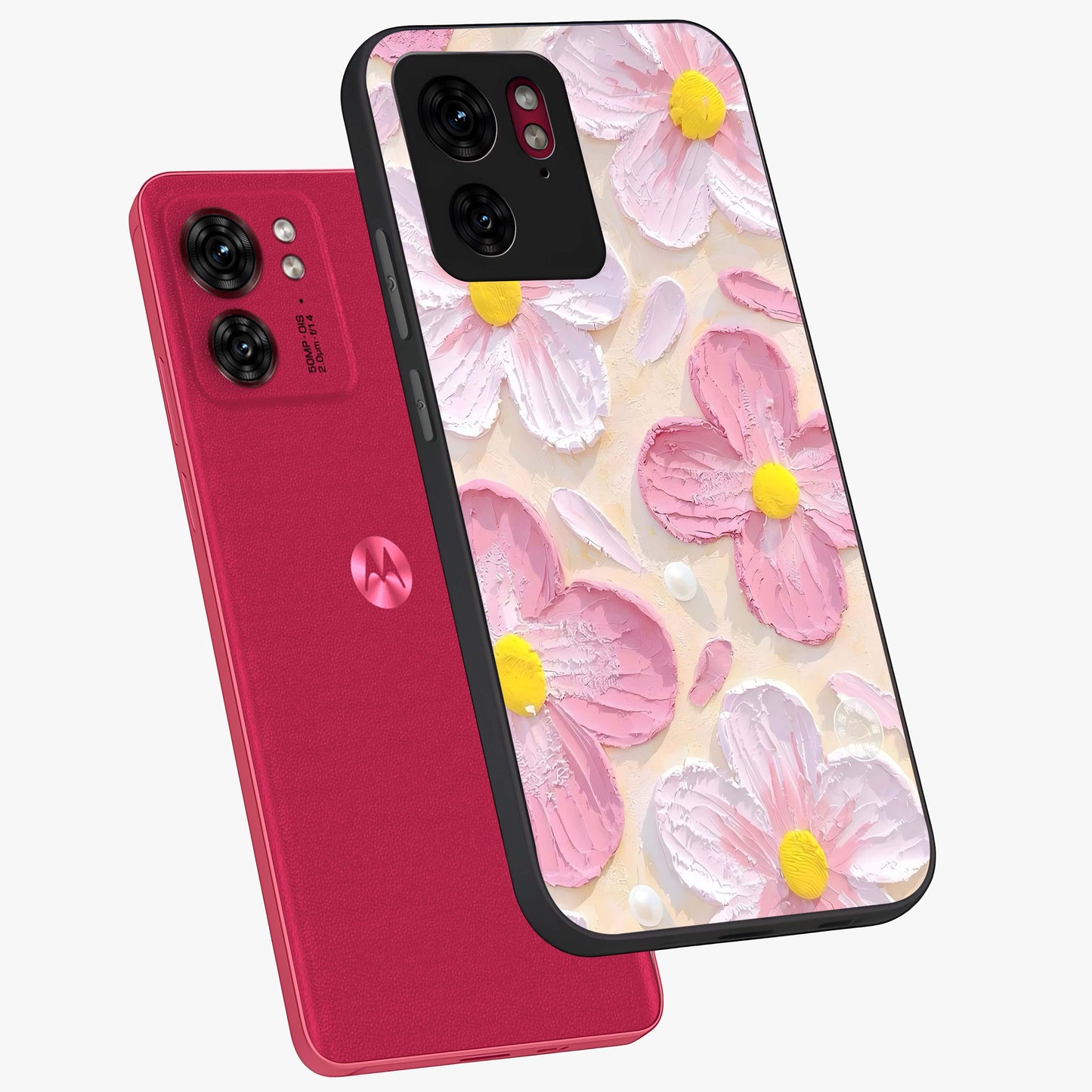 Blush Bloom Texture Glass Case displayed in angled mockup highlighting subtle bloom pattern with aesthetic pastel design.