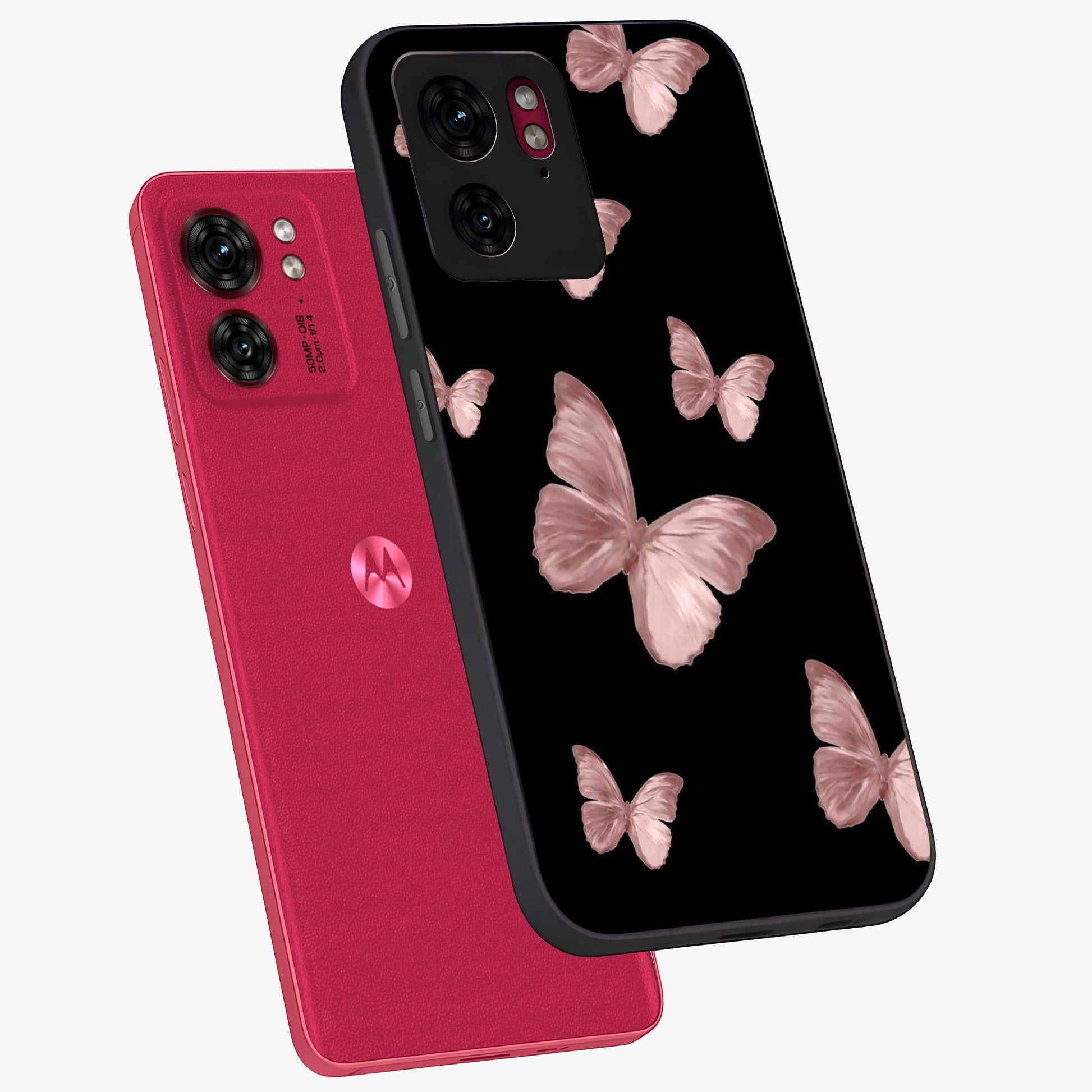 Butterfly Pattern Glass Case displayed in angled mockup highlighting delicate butterfly design and aesthetic pattern style.