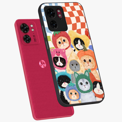 Cats in Fruits Glass Case displayed in angled mockup highlighting cute feline fruit design with colorful aesthetic style.